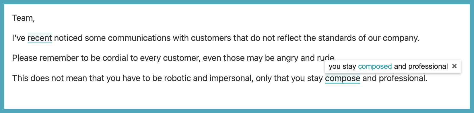 Screenshot of example edits by Ginger