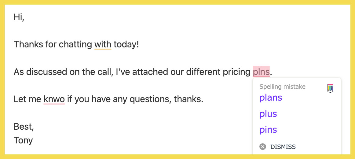 Screenshot of example edits by Linguix