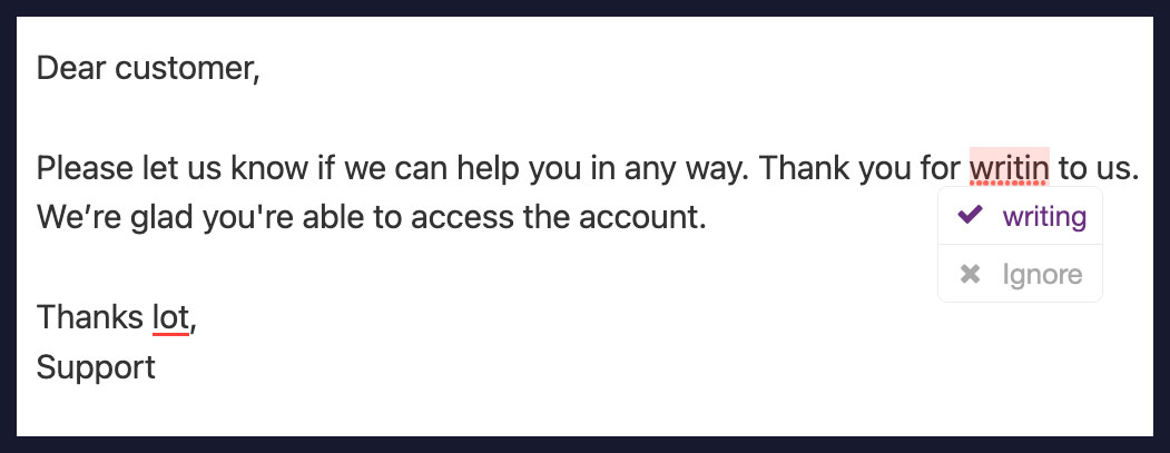 Screenshot of example edits by Sapling